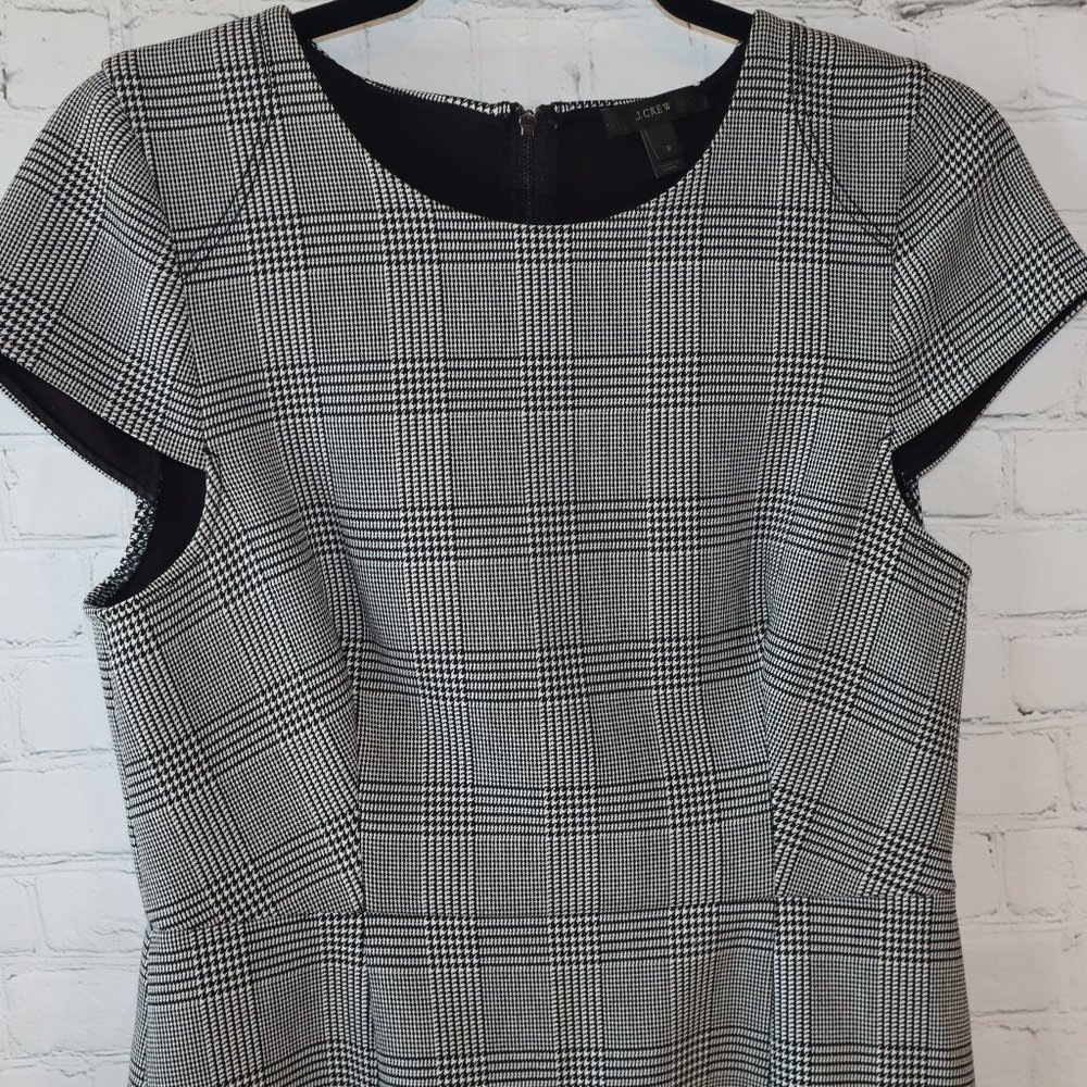 J. Crew Black/White Glen Cap Sleeve Houndstooth Plaid Midi Dress Women's Sz 8 - Picture 4 of 10